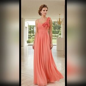 Elegant Coral One-Shoulder Dress Size 1